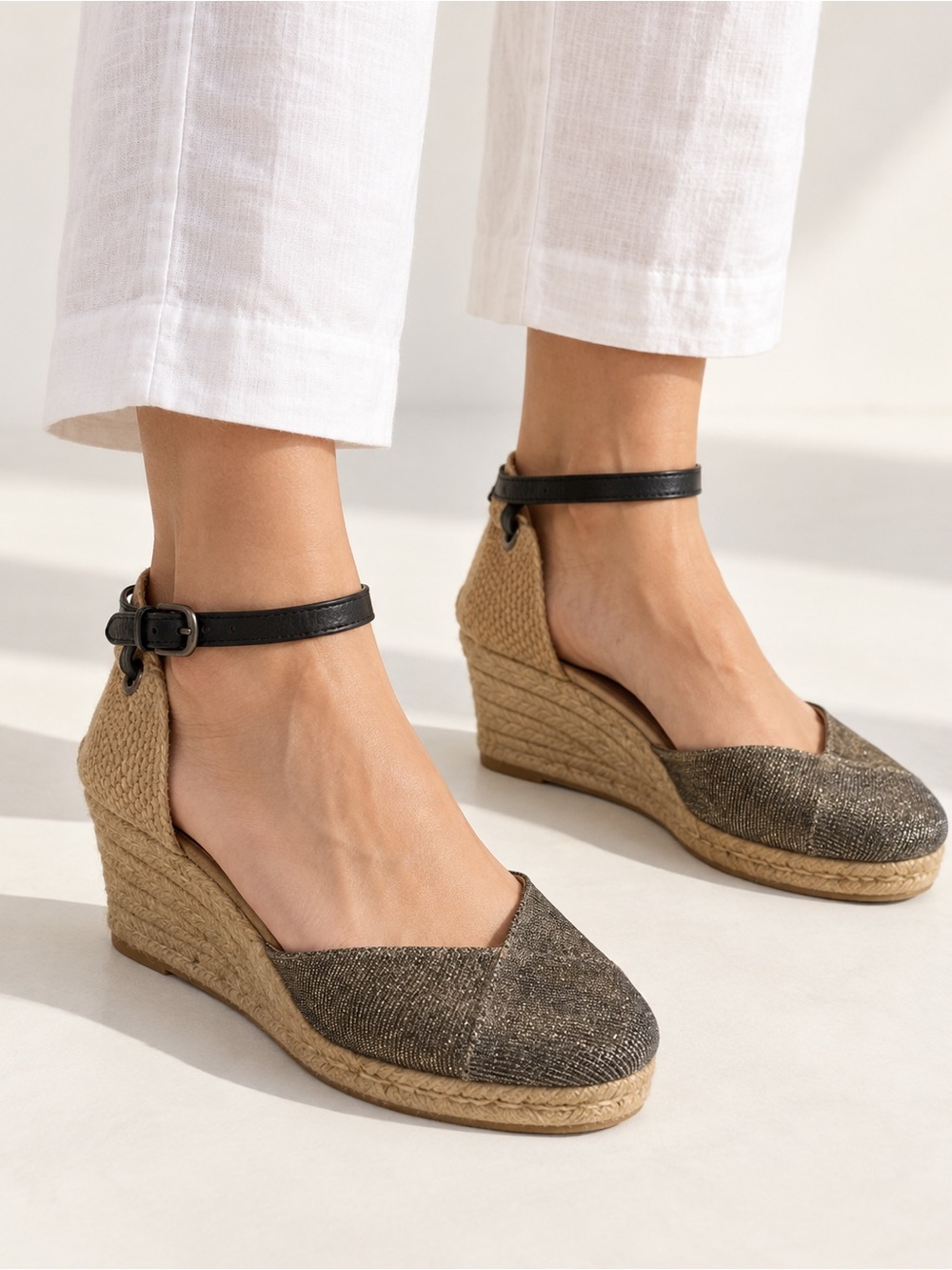 Eric Michael Metallic Espadrille Wedge Shoes EU 38